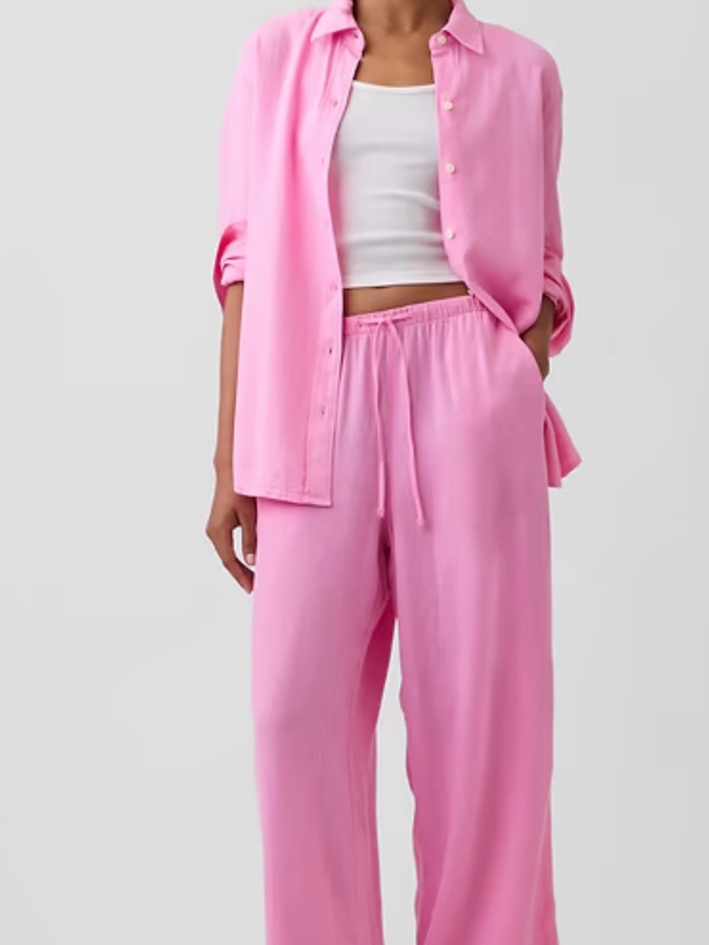 Gap Relaxed Linen Blend Wide Leg Pull On Pants
